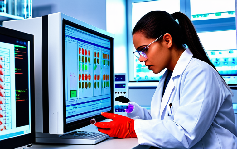 **
A brightly lit, modern clinical laboratory filled with sophisticated automated analyzers. A focused clinical laboratory scientist in a lab coat is carefully examining data displayed on a computer screen, with vials of blood samples nearby. The overall impression should be one of precision, technology, and dedication to patient care.
**