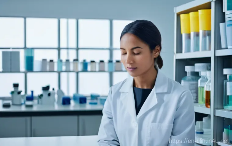 임상병리사 자기계발 도서 추천 - **Prompt:** A focused medical laboratory scientist, appearing calm and centered, takes a mindful mom...