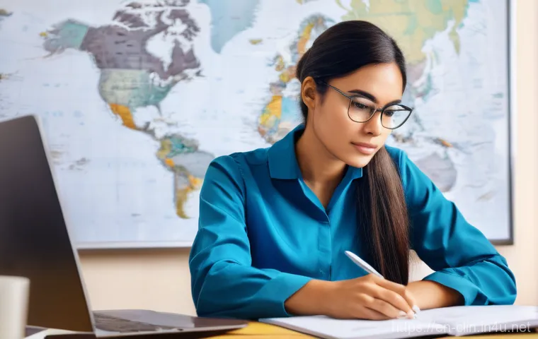 임상병리사 해외 자격증 취득법 - A determined female medical laboratory scientist, appearing to be in her late 20s to early 30s, is e...