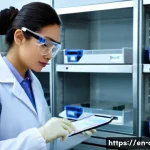 임상병리사 커리어 개발 전략 - A high-resolution, photorealistic scene of a confident clinical laboratory technologist at a busy ho...